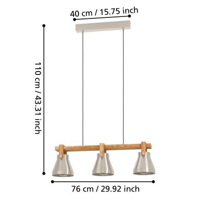 Eglo - Πολύφωτο με συρματόσχοινο 3xE27/40W/230V