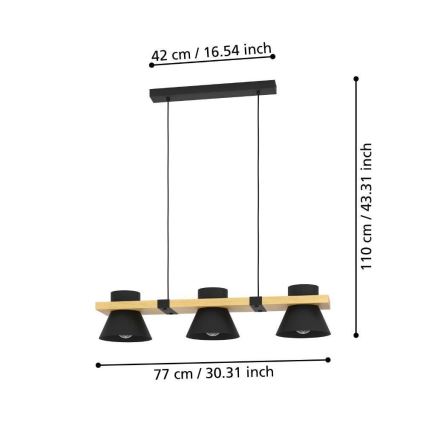 Eglo - Πολύφωτο με συρματόσχοινο 3xE27/15W/230V