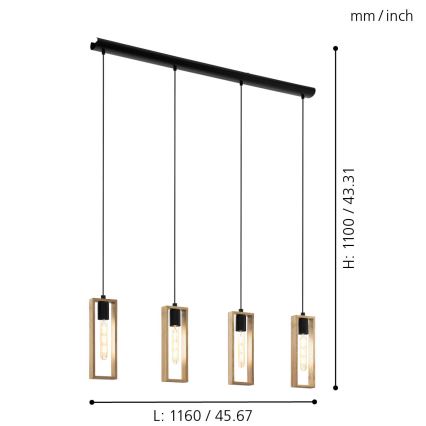 Eglo - Κρεμαστό φωτιστικό με καλώδιο 4xE27/60W/230V
