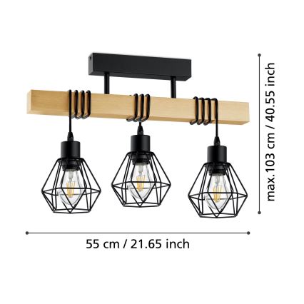 Eglo - Πλαφονιέρα οροφής TOWNSHEND 3xE27/60W/230V - FSC πιστοποιημένο