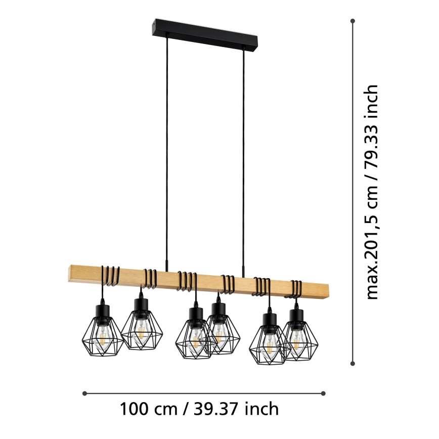 Eglo -Κρεμαστό φωτιστικό οροφής TOWNSHEND 6xE27/60W/230V - FSC πιστοποιημένο