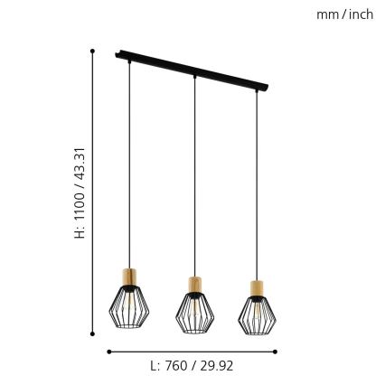 Eglo - Κρεμαστό φωτιστικό οροφής 3xE27/60W/230V