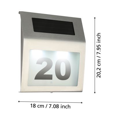 Eglo 48875 - Ηλιακό φωτιστικό αριθμού οικίας LED LED/1,2W/1,2V 300 mAh IP44 ματ χρώμιο