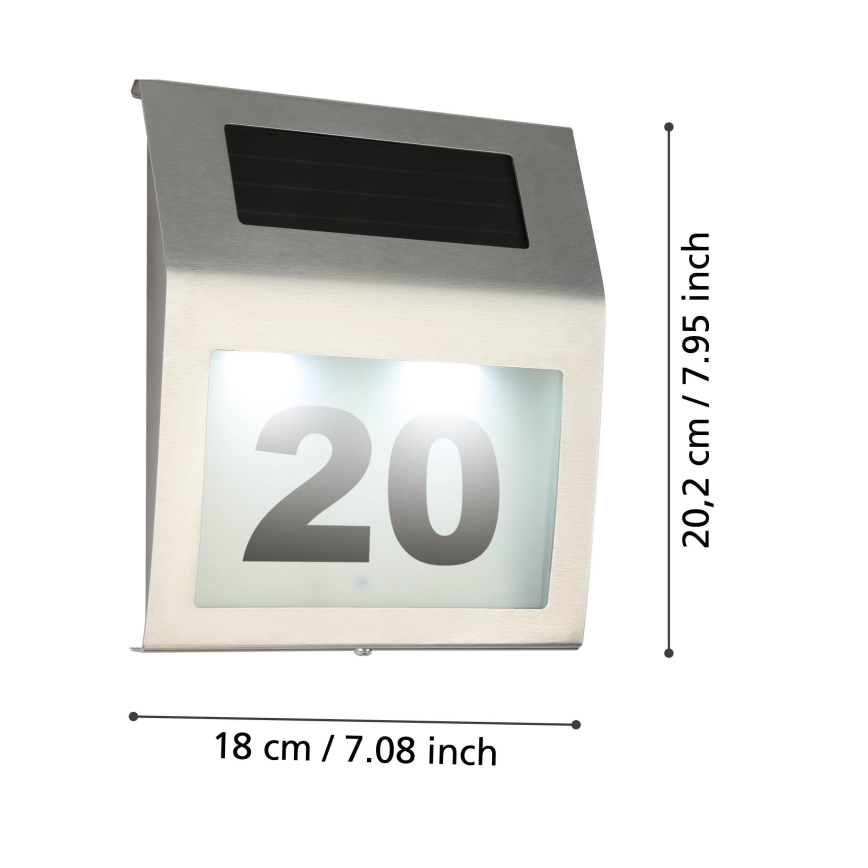 Eglo 48875 - Ηλιακό φωτιστικό αριθμού οικίας LED LED/1,2W/1,2V 300 mAh IP44 ματ χρώμιο