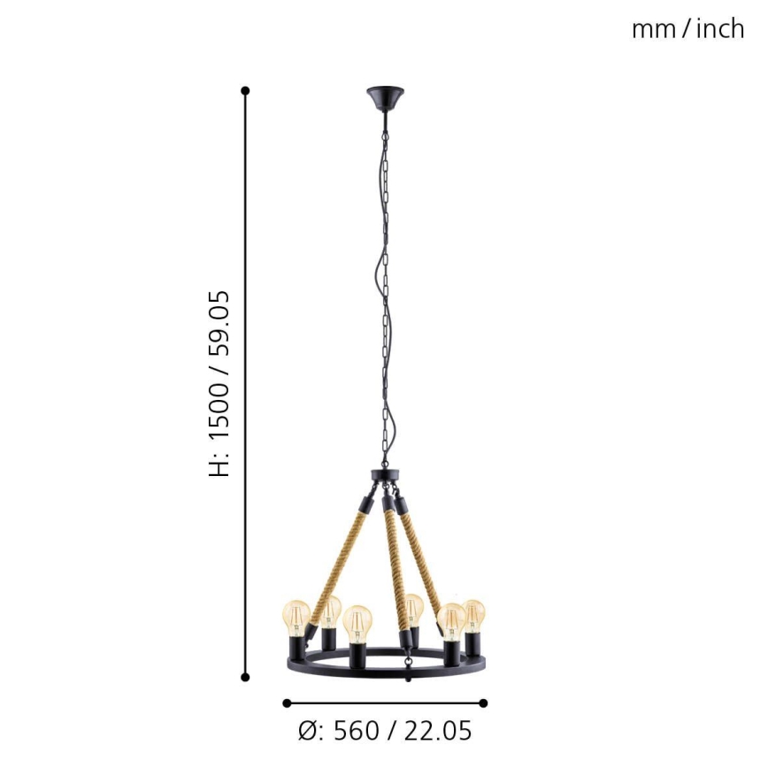 Eglo 49694 - Πολύφωτο σε αλυσίδα FINDLAY 6xE27/60W