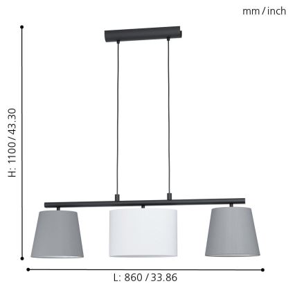 Eglo 55207 - Κρεμαστό φωτιστικό οροφής ALMEIDA 3xE14/25W/230V γκρι