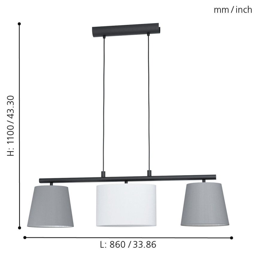 Eglo 55207 - Κρεμαστό φωτιστικό οροφής ALMEIDA 3xE14/25W/230V γκρι