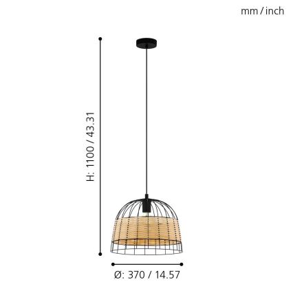 Eglo 55709 - Κρεμαστό φωτιστικό οροφής ANWICK 1xE27/40W/230V rattan