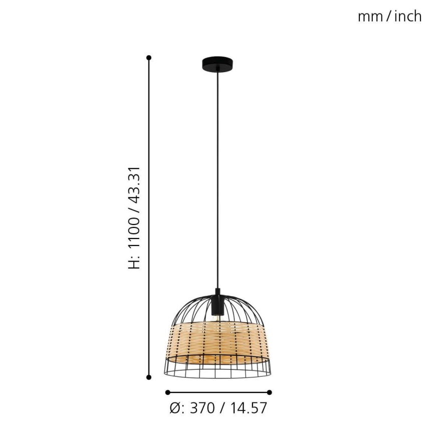 Eglo 55709 - Κρεμαστό φωτιστικό οροφής ANWICK 1xE27/40W/230V rattan