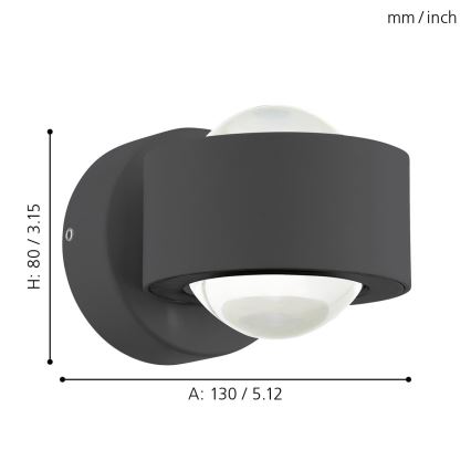Eglo 64496 - Επιτοίχιο φωτιστικό LED ONO PRO 2xLED/2,5W/230V ανθρακί