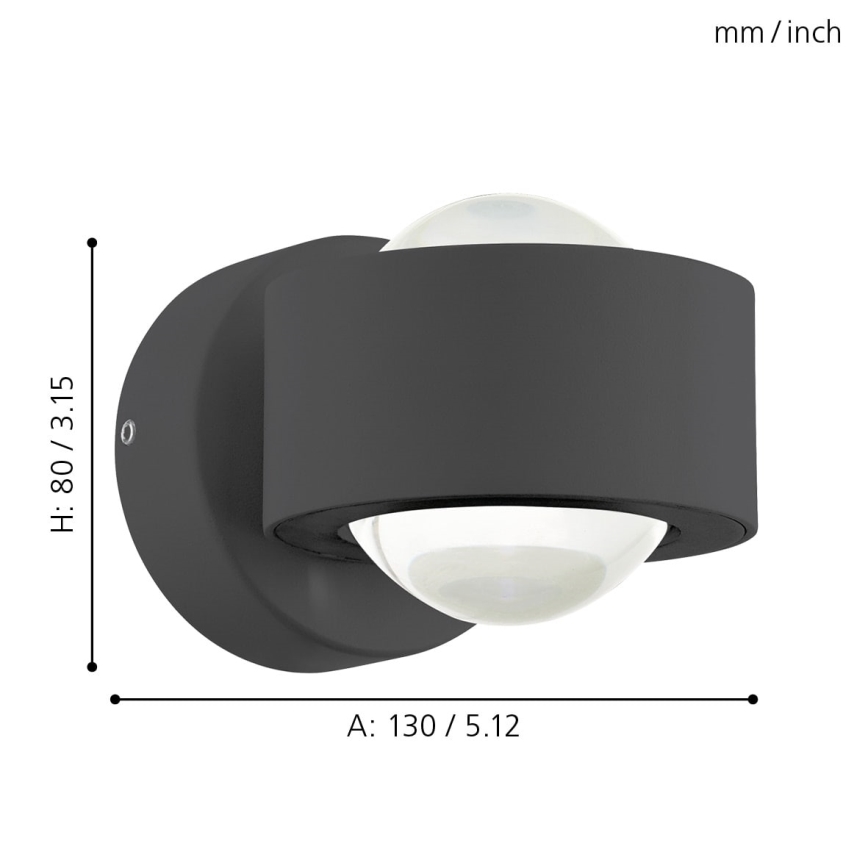 Eglo 64496 - Επιτοίχιο φωτιστικό LED ONO PRO 2xLED/2,5W/230V ανθρακί