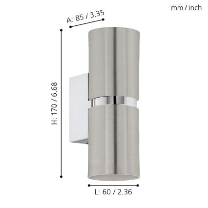 Eglo 64794 - Φωτιστικό τοίχου LED PASSA PRO 2xGU10/3,3W/230V 3000K ματ χρώμιο