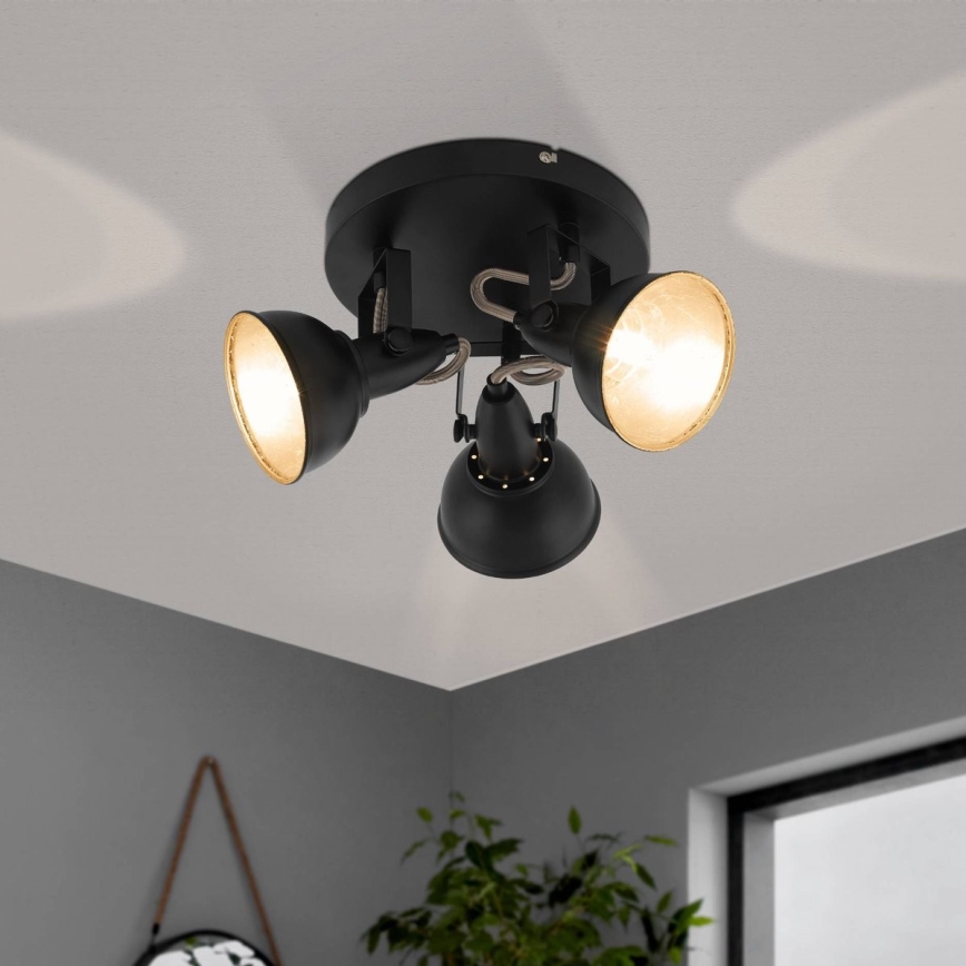 Eglo 75514 - Κατευθυνόμενο φωτιστικό THORNTON 3xE14/28W/230V μαύρο/χρυσό