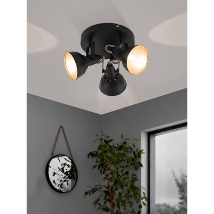 Eglo 75514 - Κατευθυνόμενο φωτιστικό THORNTON 3xE14/28W/230V μαύρο/χρυσό