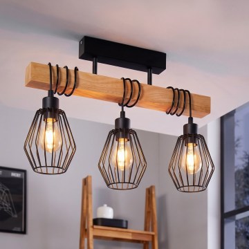 Eglo 780168 - Φωτιστικό οροφής TABODI 3xE27/40W/230V πεύκο/μαύρο