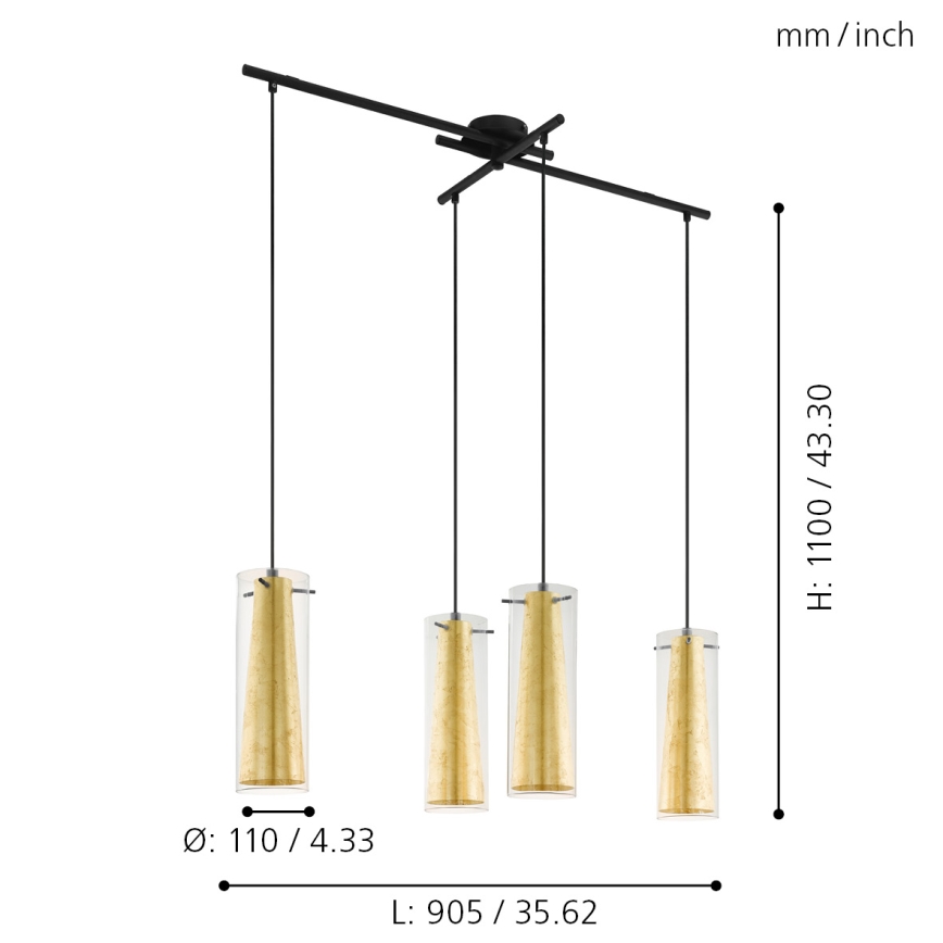Eglo 79344 - Κρεμαστό φωτιστικό οροφής PINTO GOLD 4xE27/40W/230V χρυσό