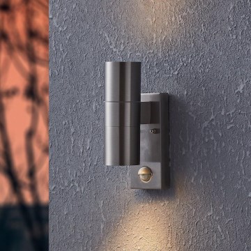 Eglo 79594- LED Φωτιστικό τοίχου εξωτερικού χώρου με αισθητήρα ARAPONGAS 2xGU10/2,8W/230V IP44 ματ χρώμιο