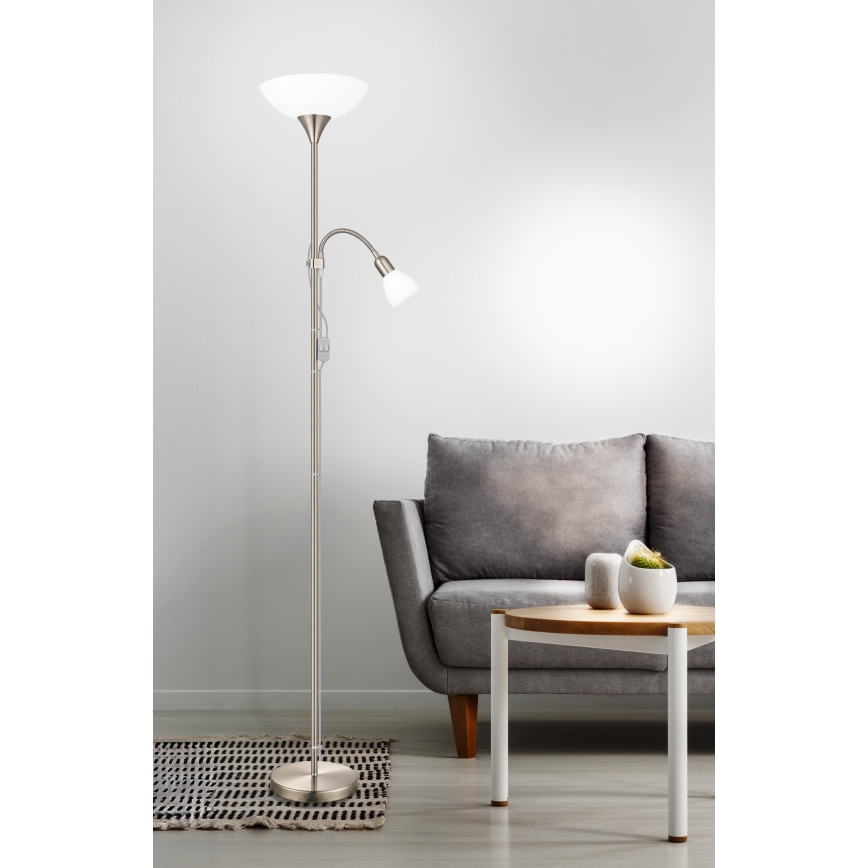 EGLO - Επιδαπέδιο φωτιστικό 1xE27/60W + 1xE14/25W ματ χρώμιο