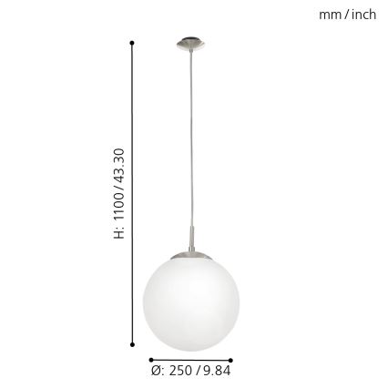 EGLO - Κρεμαστό φωτιστικό οροφής 1xE27/60W/230V διάμετρος 25 cm λευκό