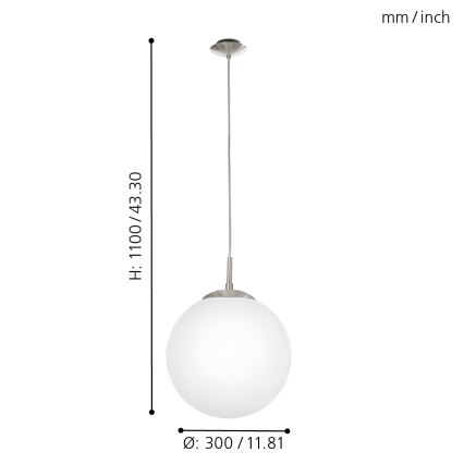 EGLO - Κρεμαστό φωτιστικό οροφής 1xE27/60W/230V διάμετρος 30 cm λευκό