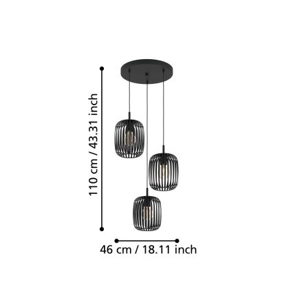 Eglo - Πολύφωτο με συρματόσχοινο 3xE27/40W/230V μαύρο