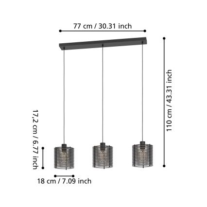 Eglo - Πολύφωτο με συρματόσχοινο 3xE27/40W/230V