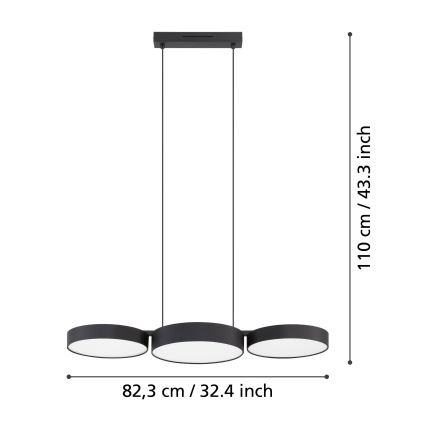 Eglo - LED RGBW Πολύφωτο dimming με συρματόσχοινο 3xLED/7,5W/230V 2700-6500K μαύρο