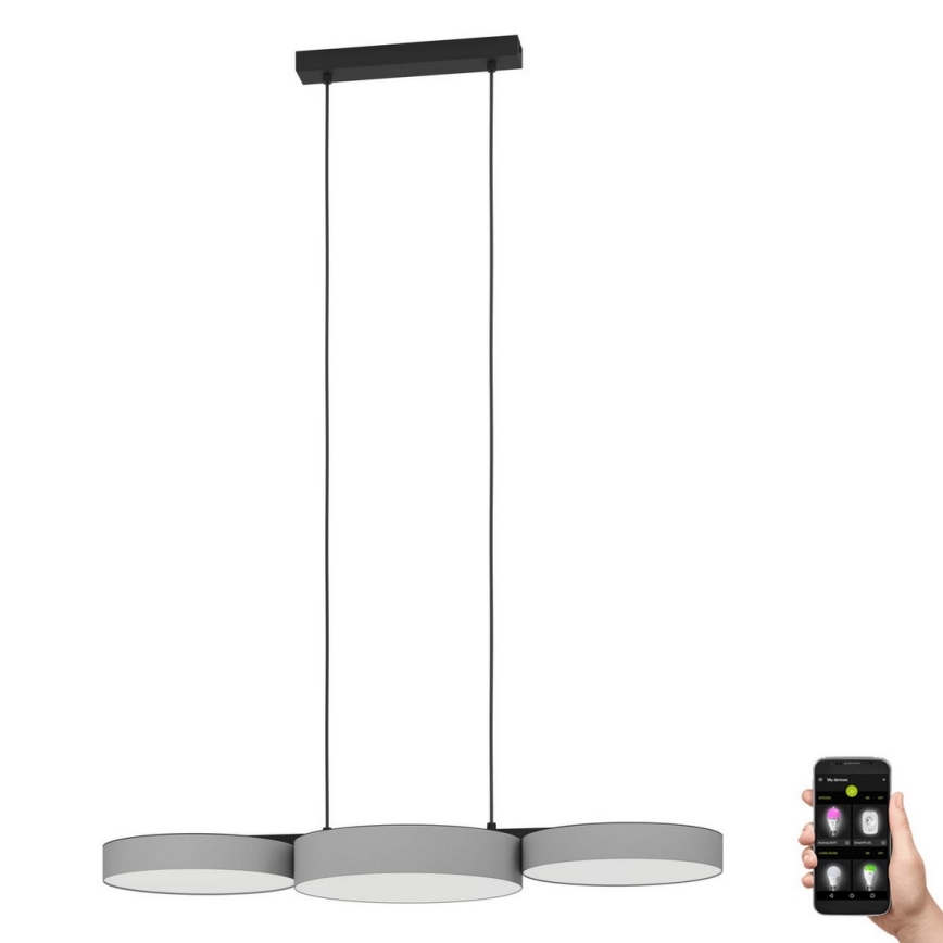 Eglo - LED RGBW Πολύφωτο dimming με συρματόσχοινο 3xLED/7,5W/230V 2700-6500K γκρι
