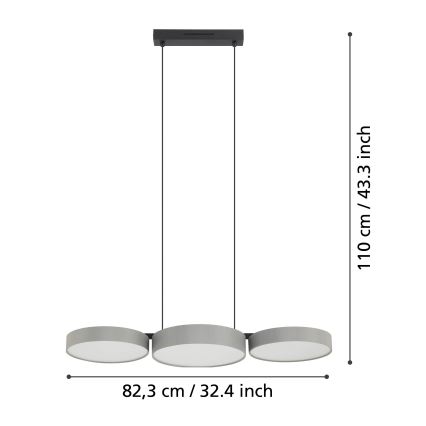 Eglo - LED RGBW Πολύφωτο dimming με συρματόσχοινο 3xLED/7,5W/230V 2700-6500K γκρι