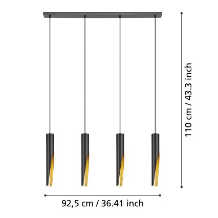 Eglo - Πολύφωτο LED με συρματόσχοινο 4xGU10/4,5W/230V μαύρο/χρυσαφί