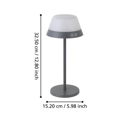 Eglo - LED RGBW Dimming αφής Εξωτερικού χώρου φωτιστικό 2σε1 LED/1,5W/5V 2600 mAh IP54 γκρι