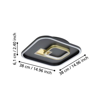 Eglo - Φωτιστικό οροφής LED 1xLED/16,2W/230V + 1xLED/9,2W 38x38 cm μαύρο/χρυσό