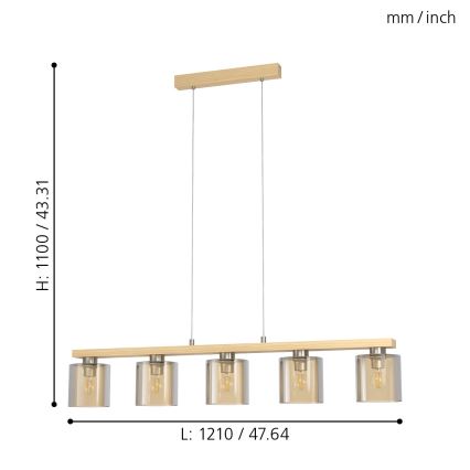 Eglo - Κρεμαστό φωτιστικό οροφής 5xE27/28W/230V - FSC πιστοποιημένο