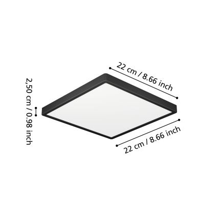Eglo - Φωτιστικό οροφής LED για μπάνιο LED/10,5W/230V 2700/4000/6500K 22x22 cm IP44 μαύρο