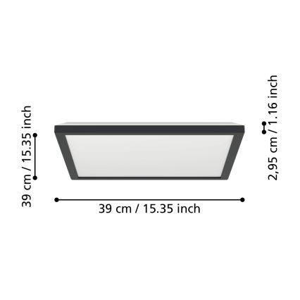 Eglo - Φωτιστικό οροφής μπάνιου dimming LED LED/17,6W/230V 2700-6500K 39x39 cm IP44 μαύρο + τηλεχειριστήριο