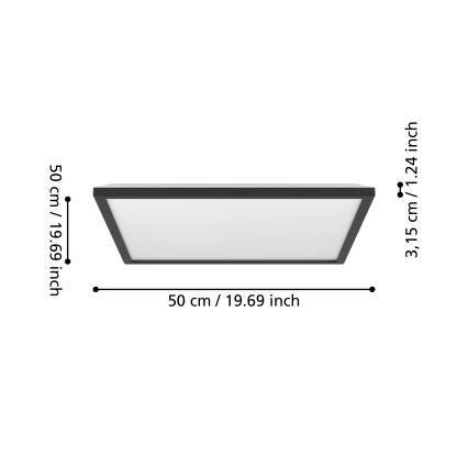 Eglo 901457 - Φωτιστικό οροφής μπάνιου dimming LED LED/17W/230V 2700-6500K 50x50 cm IP44 μαύρο + τηλεχειριστήριο