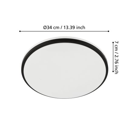Eglo - LED φωτιστικό οροφής για μπάνιο LED/18W/230V 3000/4000/6500K IP54 μαύρο