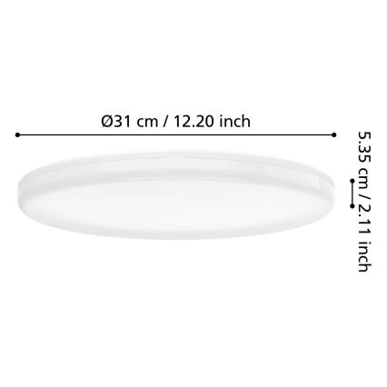 Eglo - LED φωτιστικό οροφής μπάνιου, 20W/230V, 2700/4000/6500K, Ø 31 εκ., IP54, λευκό