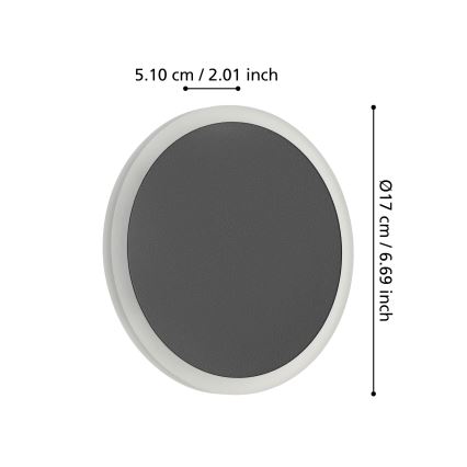 Eglo - Φωτιστικό τοίχου LED LED/12W/230V 3000K διάμετρος 17 cm μαύρο