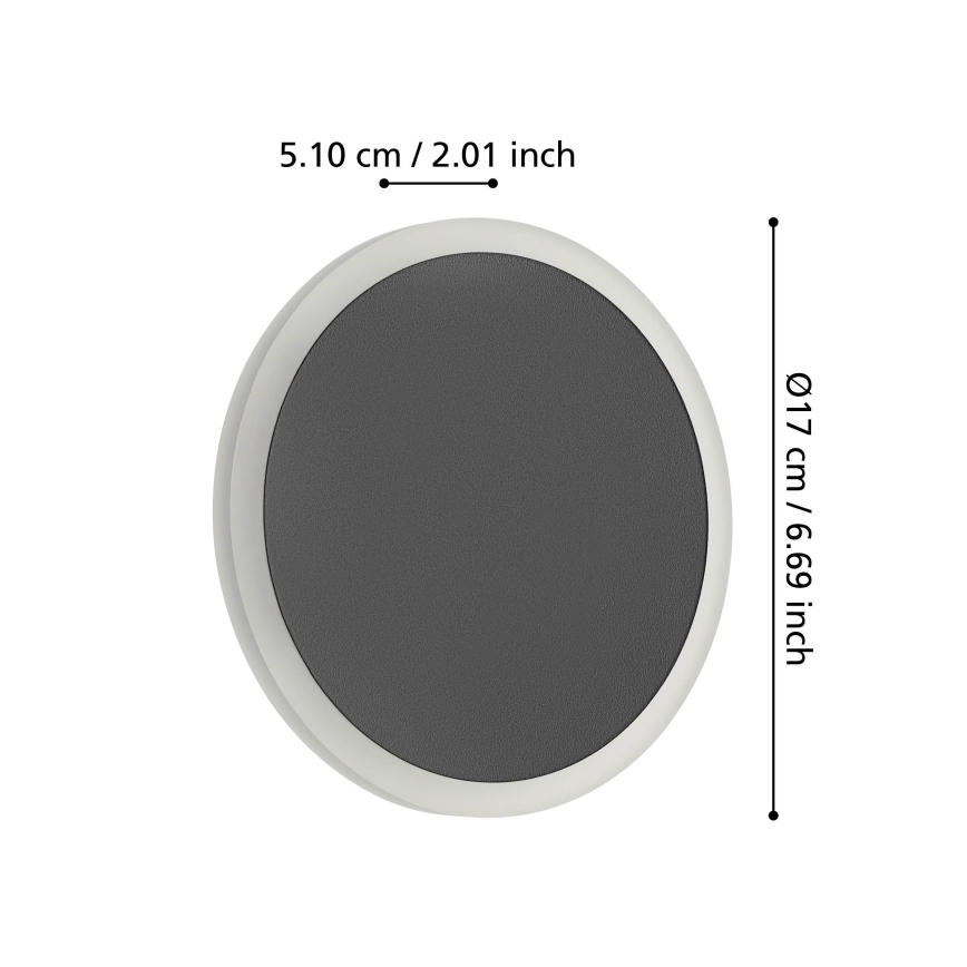 Eglo - Φωτιστικό τοίχου LED LED/12W/230V 3000K διάμετρος 17 cm μαύρο