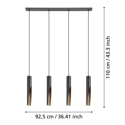 Eglo -  Κρεμαστό φωτιστικό οροφής LED 4xGU10/4,5W/230V 3000K μαύρο/καφέ