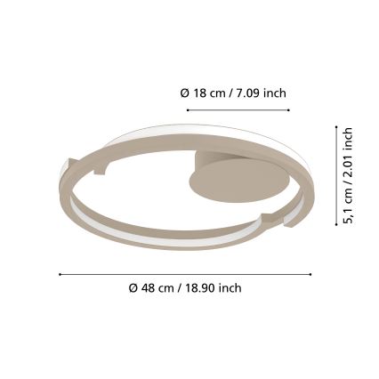 Eglo - Ρυθμιζόμενο LED φωτιστικό οροφής 2xLED/20W/230V 2700-6500K διάμ. 48 cm μπεζ + τηλεχειριστήριο