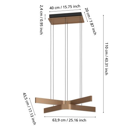Eglo - LED RGBW Ρυθμιζόμενο κρεμαστό φωτιστικό με ανάρτηση σε καλώδιο 2xLED/18W/230V 2700-6500K χάλκινο/μαύρο