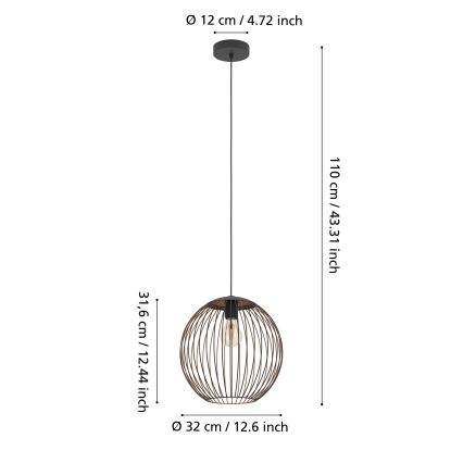 Eglo - Κρεμαστό φωτιστικό με καλώδιο 1xE27/60W/230V μαύρο