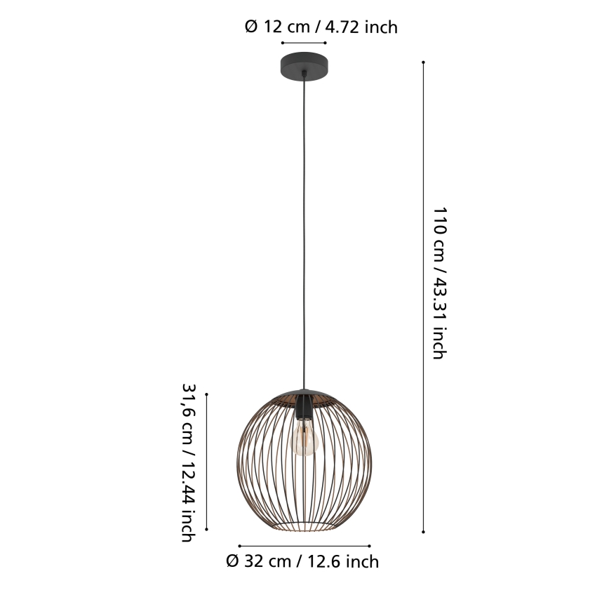 Eglo - Κρεμαστό φωτιστικό με καλώδιο 1xE27/60W/230V μαύρο