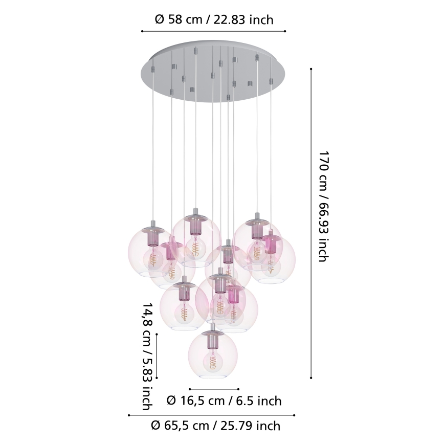 Eglo - Κρεμαστό φωτιστικό σε καλώδιο 10xE27/60W/230V, γυαλιστερό χρώμιο/διάφανο