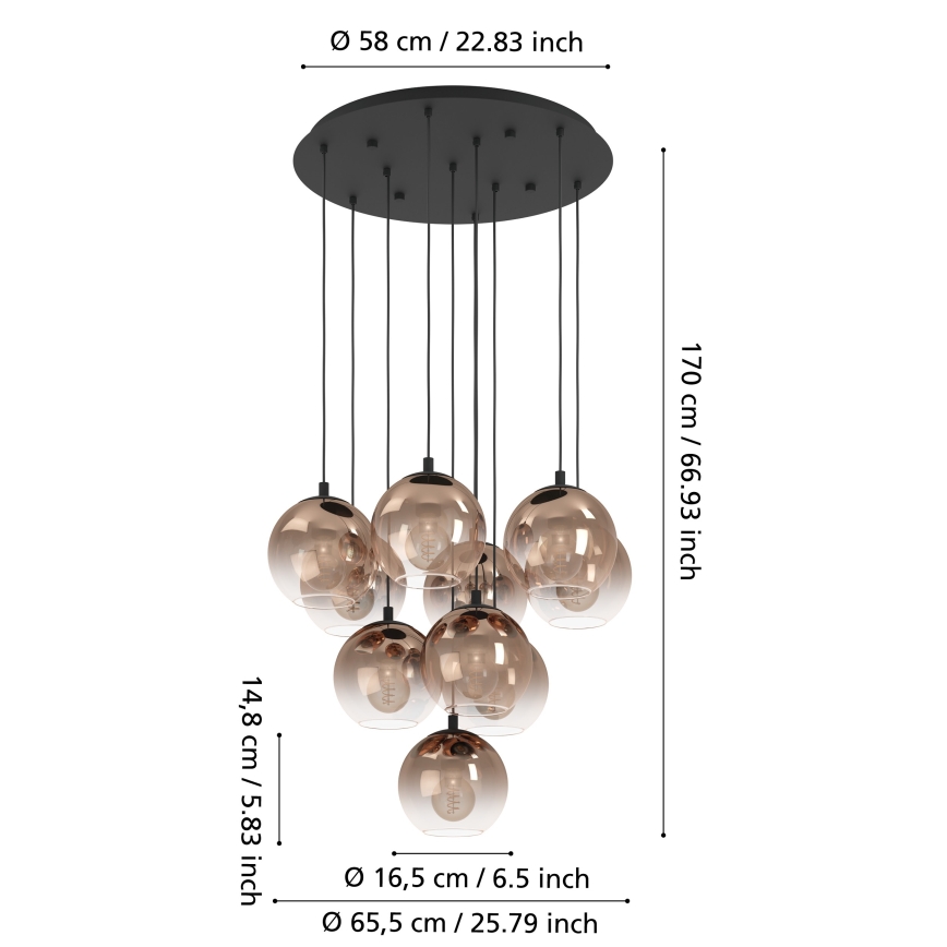 Eglo - Κρεμαστό φωτιστικό με καλώδιο 10xE27/60W/230V μαύρο/μπεζ/καπνιστό