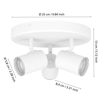 Eglo - Φωτιστικό σποτ μπάνιου 3xGU10/5W/230V pr. 25 cm IP44 λευκό