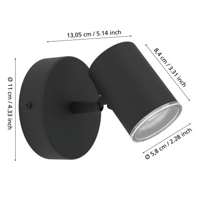 Eglo - Επιτοίχιο σποτ μπάνιου 1xGU10/5W/230V IP44 μαύρο
