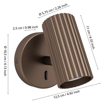 Eglo - Επιτοίχιο φωτιστικό σποτ 1xGU10/5W/230V καφέ